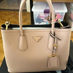 prada saffiano cuir double small tote bag